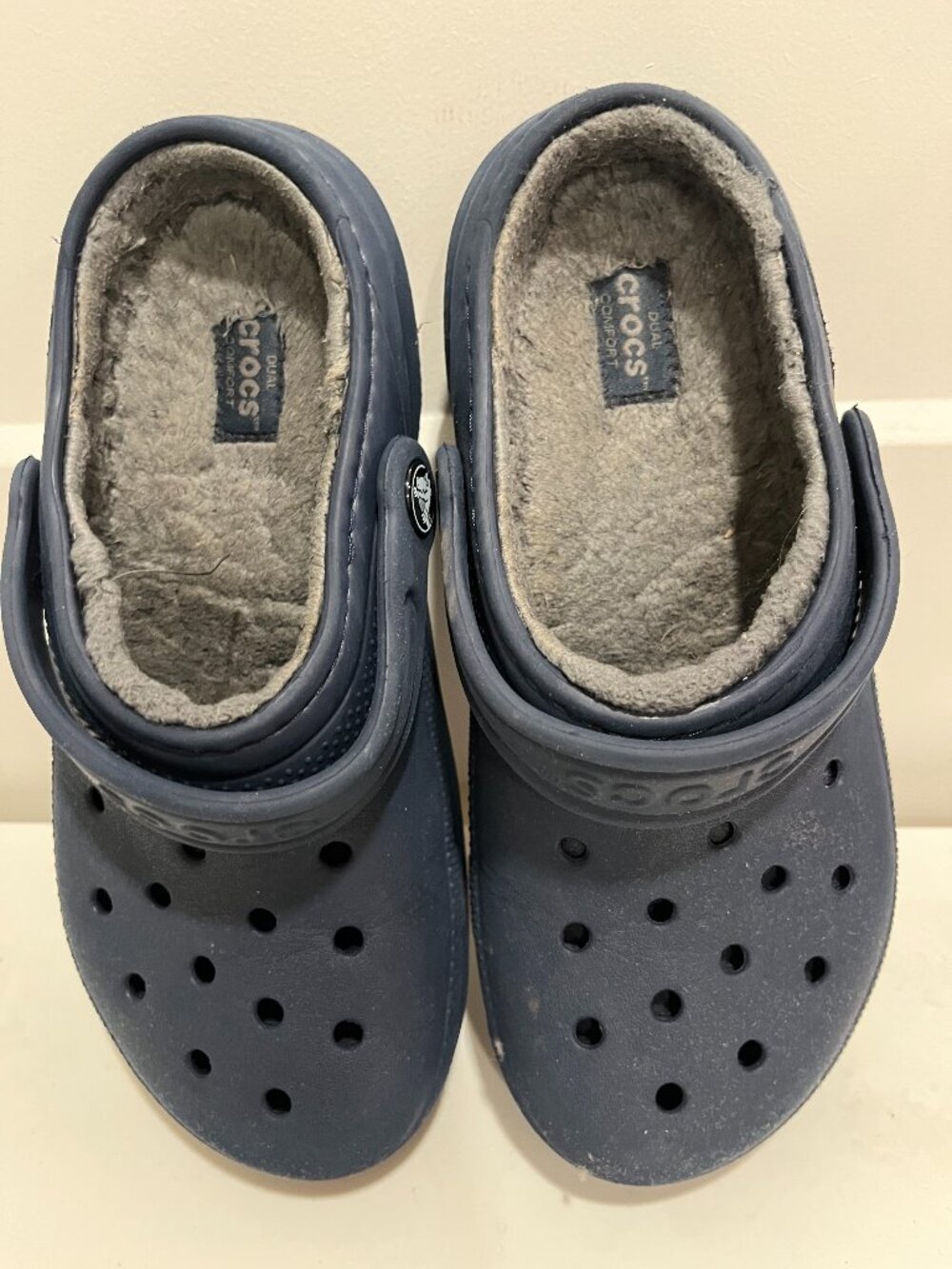 Fuzzy Navy Blue Crocs Kids  Size J2